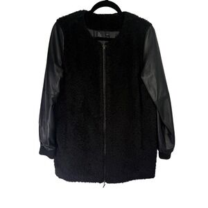 The Fisher Project Eileen Fisher Alpaca Wool Leather Sleeve Jacket Black Small